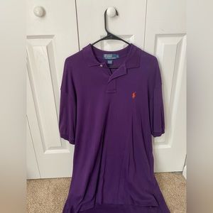 Men’s Ralph Lauren Polo size large, gently worn. Dark purple with orange horse.